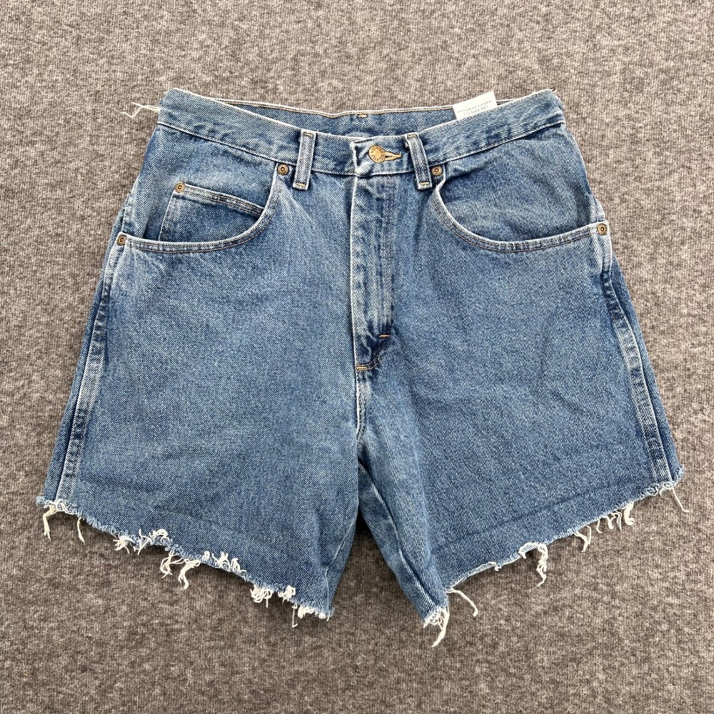 Old Mill High Waisted Denim Cut Off Shorts Medium Wash Blue Cotton 33 Waist
